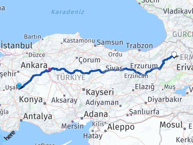 Afyonkarahisar Şenkaya Erzurum Arası Kaç Km - Yol Haritası