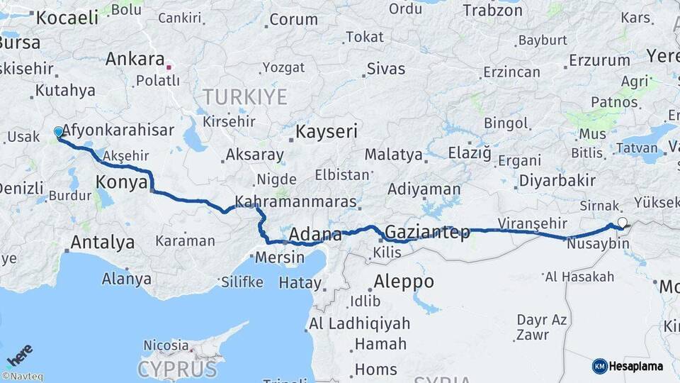 Afyonkarahisar Silopi Şırnak Arası Kaç Km - Yol Haritası