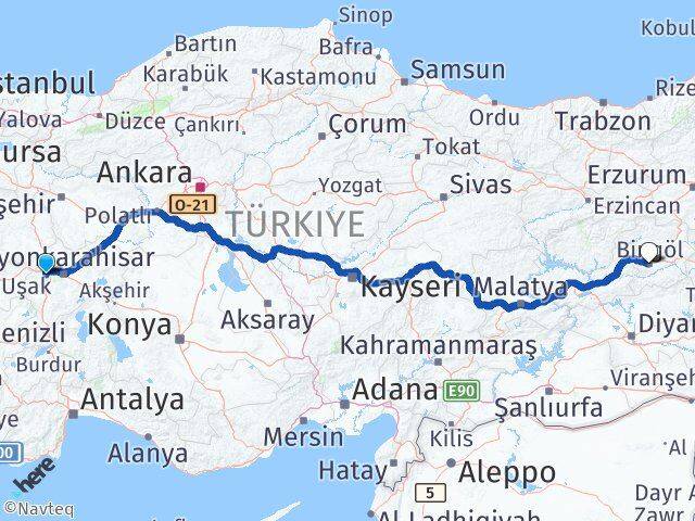 Sinanpaşa Bingöl Arası Kaç Km - Yol Tarifi