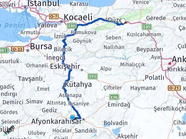 Afyonkarahisar Sinanpaşa Bolu Arası Kaç Km - Yol Haritası