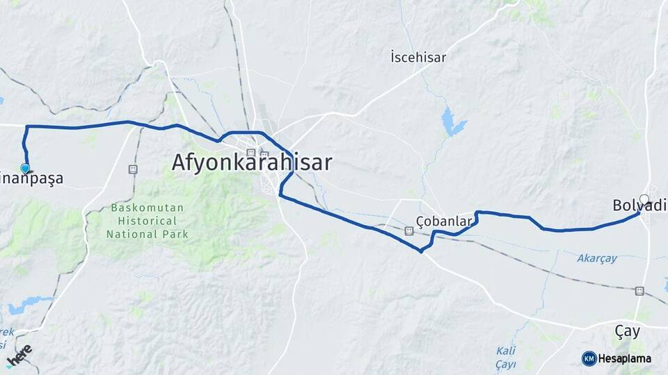 Afyonkarahisar Sinanpaşa Bolvadin Arası Kaç Km - Yol Haritası