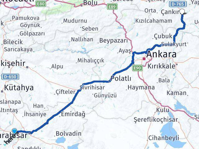 Afyonkarahisar Sinanpaşa Çankırı Arası Kaç Km - Yol Haritası