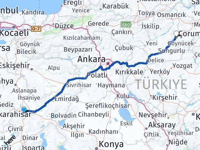 Afyonkarahisar Sinanpaşa Çorum Arası Kaç Km - Yol Haritası