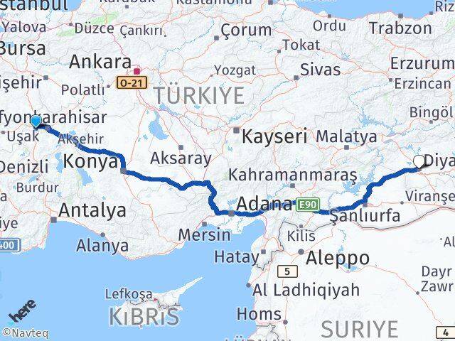 Afyonkarahisar Sinanpaşa Diyarbakır Arası Kaç Km - Yol Haritası