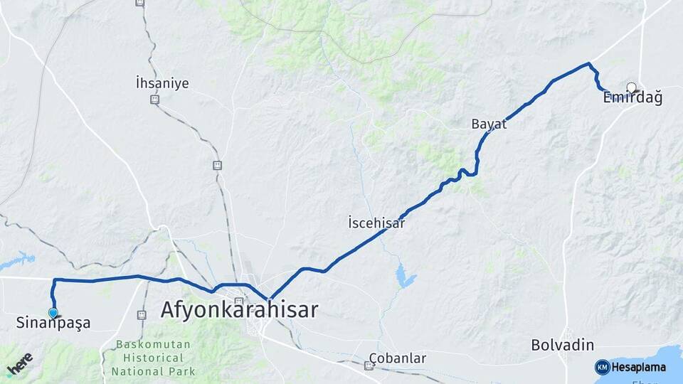 Afyonkarahisar Sinanpaşa Emirdağ Arası Kaç Km - Yol Haritası