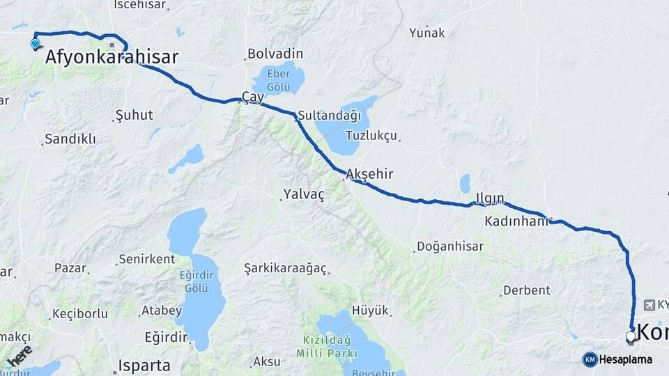 Afyonkarahisar Sinanpaşa Konya Arası Kaç Km - Yol Haritası