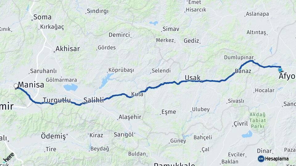 Afyonkarahisar Sinanpaşa Manisa Arası Kaç Km - Yol Haritası