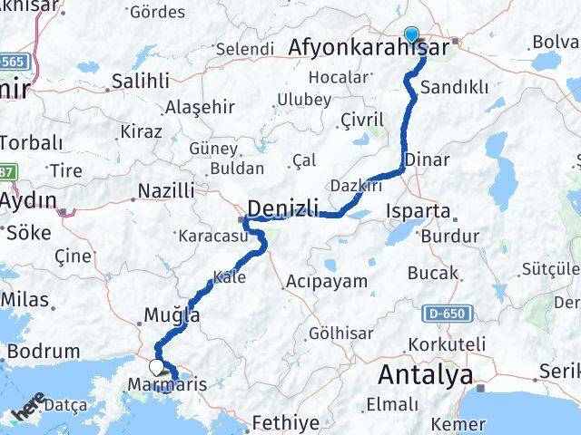 Afyonkarahisar Sinanpaşa Muğla Arası Kaç Km - Yol Haritası