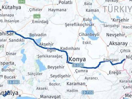 Afyonkarahisar Sinanpaşa Niğde Arası Kaç Km - Yol Haritası