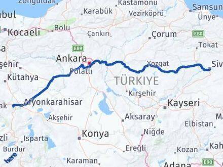 Afyonkarahisar Sinanpaşa Sivas Arası Kaç Km - Yol Haritası