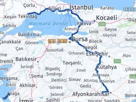 Afyonkarahisar Sinanpaşa Tekirdağ Arası Kaç Km - Yol Haritası