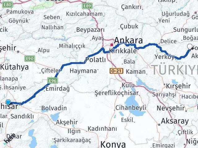 Sinanpaşa Yozgat Arası Kaç Km - Yol Tarifi