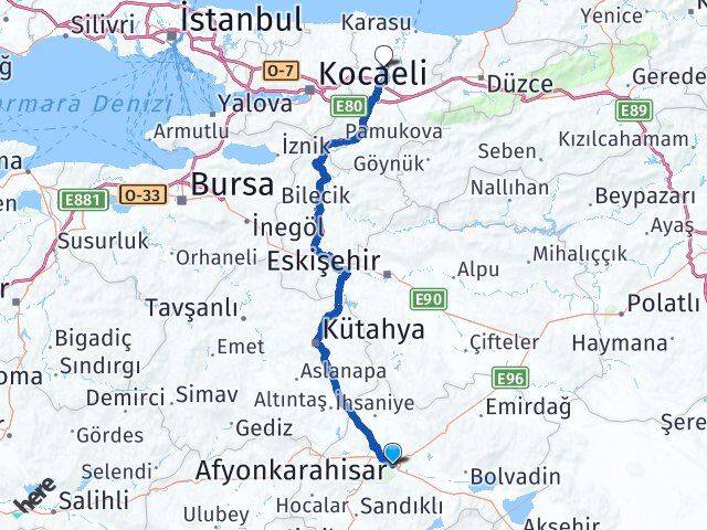 Afyonkarahisar Söğütlü Sakarya Arası Kaç Km - Yol Haritası