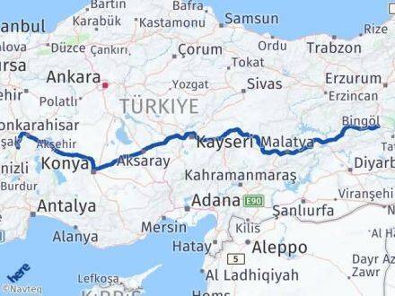 Afyonkarahisar Solhan Bingöl Arası Kaç Km - Yol Haritası