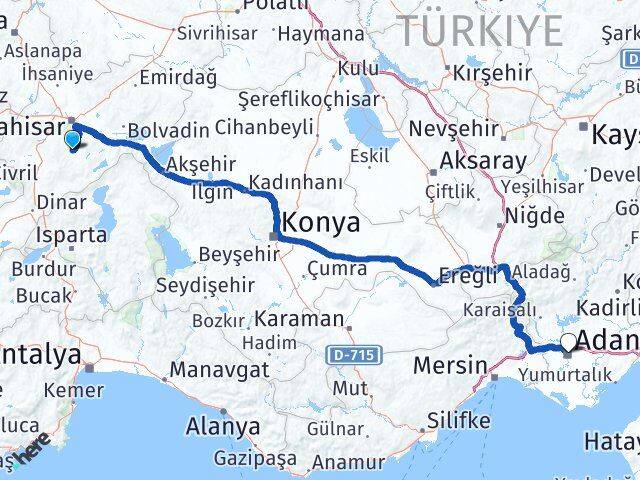 Afyonkarahisar Şuhut Adana Arası Kaç Km - Yol Haritası