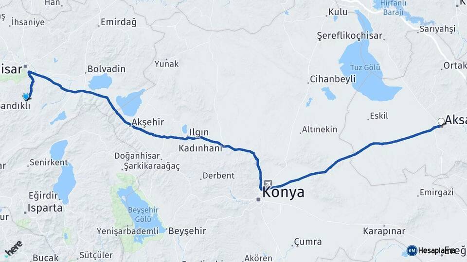 Afyonkarahisar Şuhut Aksaray Arası Kaç Km - Yol Haritası