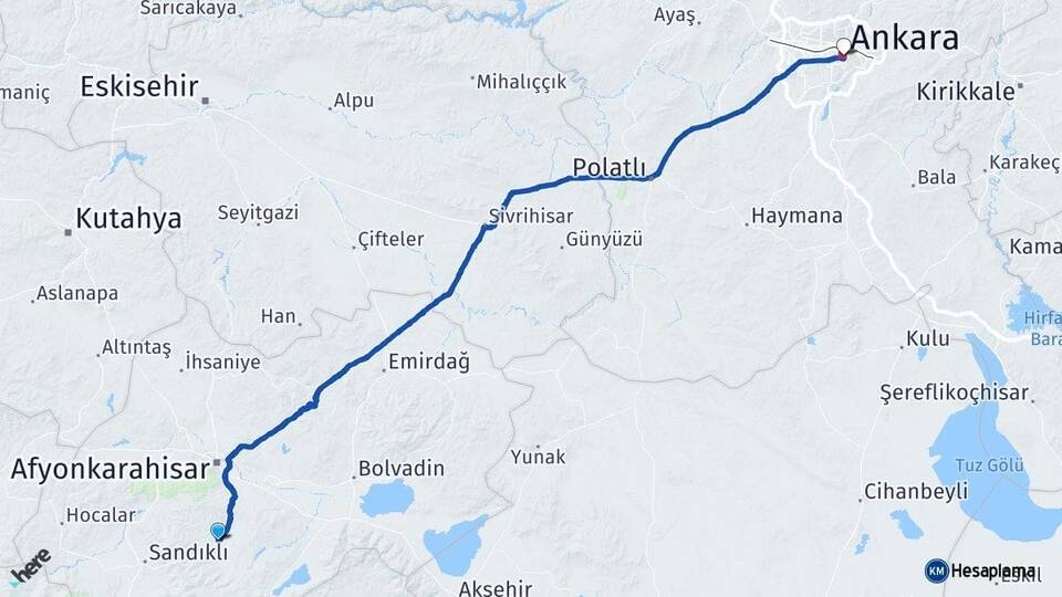 Afyonkarahisar Şuhut Ankara Arası Kaç Km - Yol Haritası