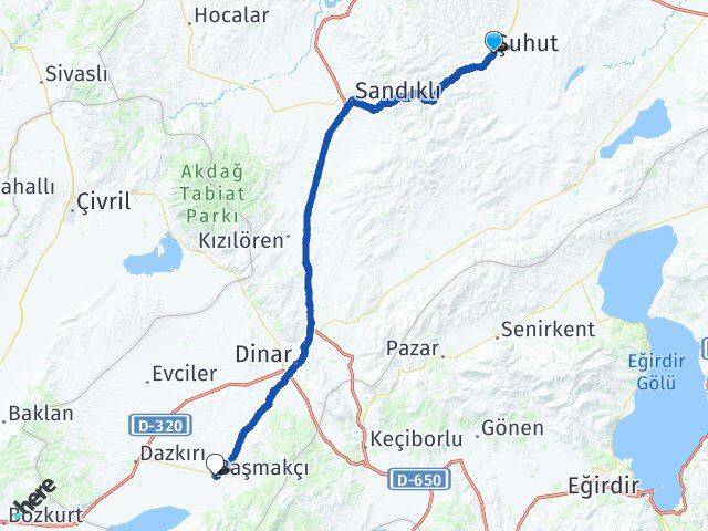 Afyonkarahisar Şuhut Başmakçı Arası Kaç Km - Yol Haritası