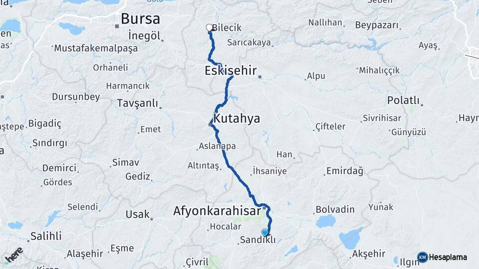 Afyonkarahisar Şuhut Bilecik Arası Kaç Km - Yol Haritası