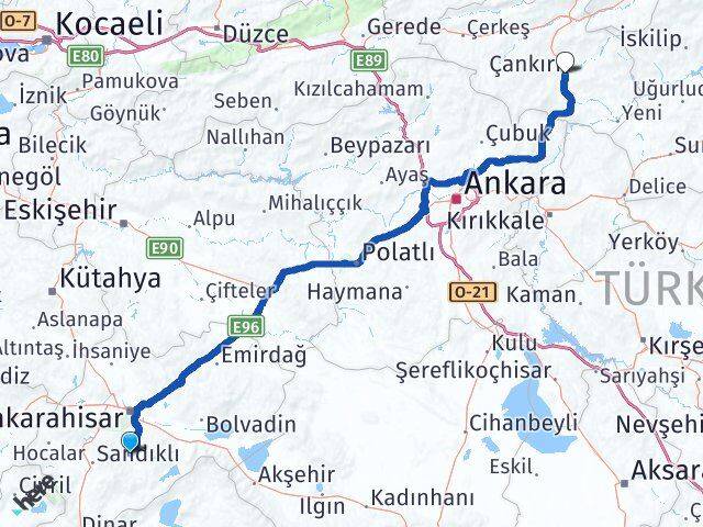 Afyonkarahisar Şuhut Çankırı Arası Kaç Km - Yol Haritası