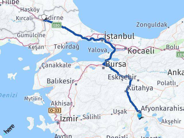 Afyonkarahisar Şuhut Edirne Arası Kaç Km - Yol Haritası