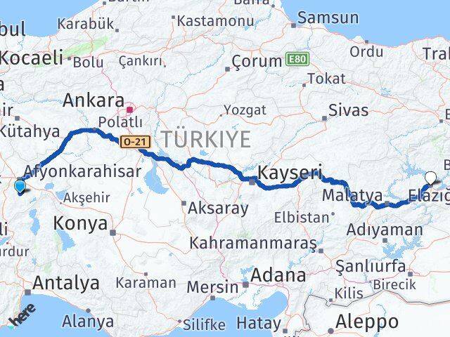 Afyonkarahisar Şuhut Elazığ Arası Kaç Km - Yol Haritası