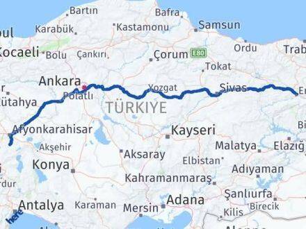 Afyonkarahisar Şuhut Erzincan Arası Kaç Km - Yol Haritası