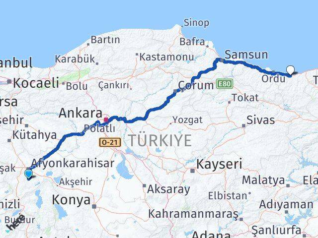 Afyonkarahisar Şuhut Giresun Arası Kaç Km - Yol Haritası