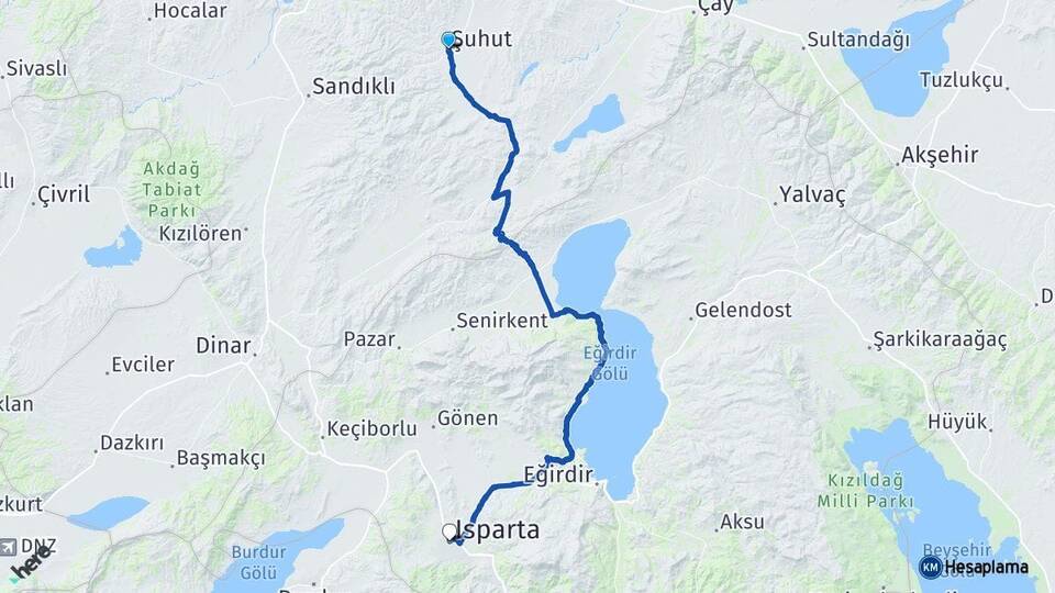 Afyonkarahisar Şuhut Isparta Arası Kaç Km - Yol Haritası
