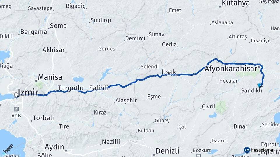 Afyonkarahisar Şuhut İzmir Arası Kaç Km - Yol Haritası
