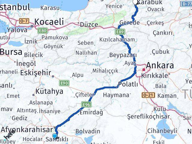 Afyonkarahisar Şuhut Karabük Arası Kaç Km - Yol Haritası