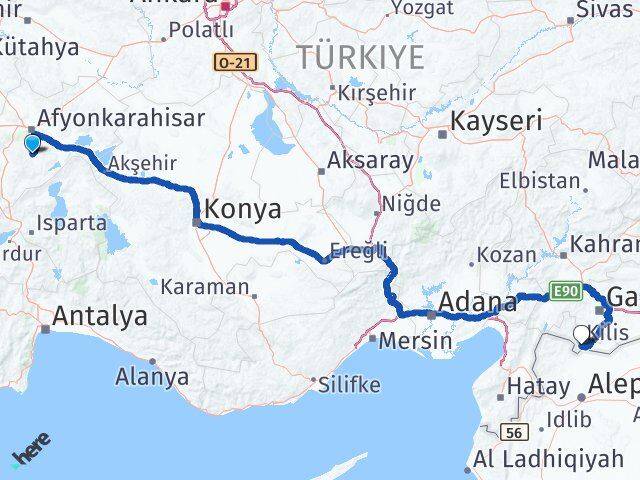 Afyonkarahisar Şuhut Kilis Arası Kaç Km - Yol Haritası