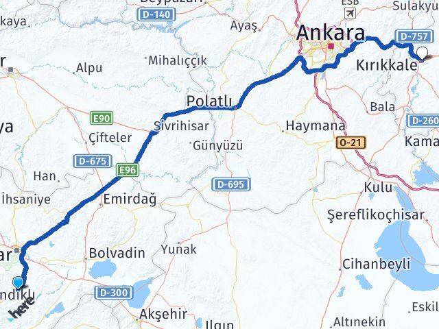 Afyonkarahisar Şuhut Kırıkkale Arası Kaç Km - Yol Haritası