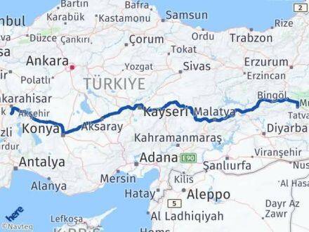 Afyonkarahisar Şuhut Muş Arası Kaç Km - Yol Haritası
