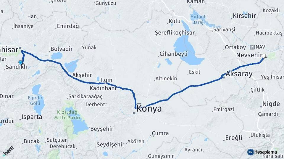 Afyonkarahisar Şuhut Nevşehir Arası Kaç Km - Yol Haritası