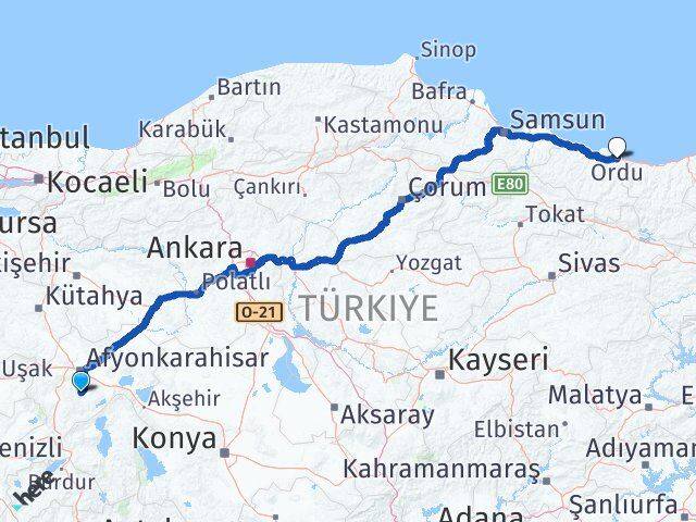 Afyonkarahisar Şuhut Ordu Arası Kaç Km - Yol Haritası