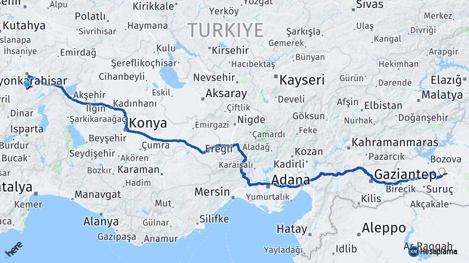 Afyonkarahisar Şuhut Şanlıurfa Arası Kaç Km - Yol Haritası