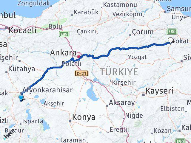 Afyonkarahisar Şuhut Tokat Arası Kaç Km - Yol Haritası