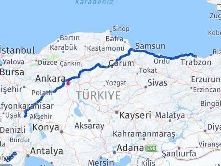 Afyonkarahisar Şuhut Trabzon Arası Kaç Km - Yol Haritası