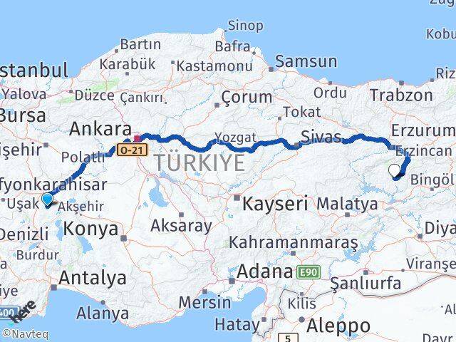 Afyonkarahisar Şuhut Tunceli Arası Kaç Km - Yol Haritası