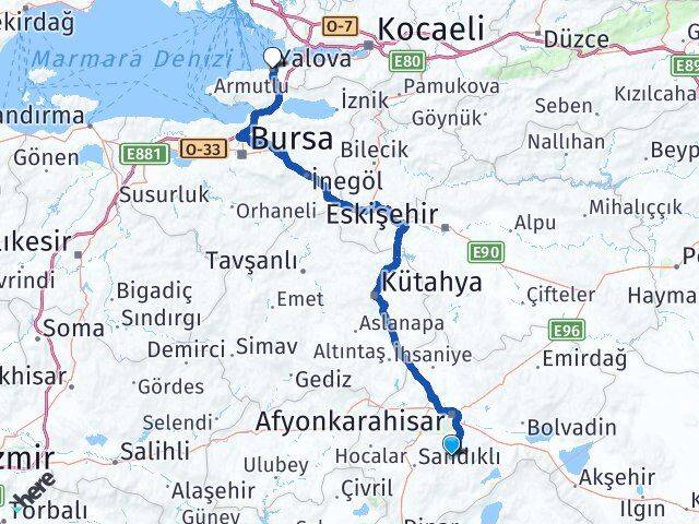 Afyonkarahisar Şuhut Yalova Arası Kaç Km - Yol Haritası