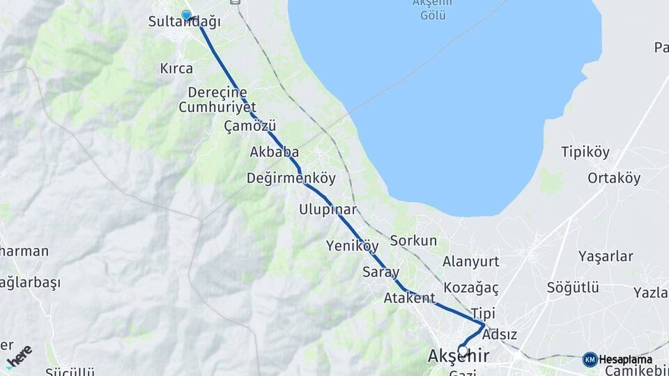 Afyonkarahisar Sultandağı Akşehir Konya Arası Kaç Km - Yol Haritası