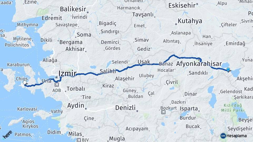 Afyonkarahisar Sultandağı Alaçatı Çeşme İzmir Arası Kaç Km - Yol Haritası