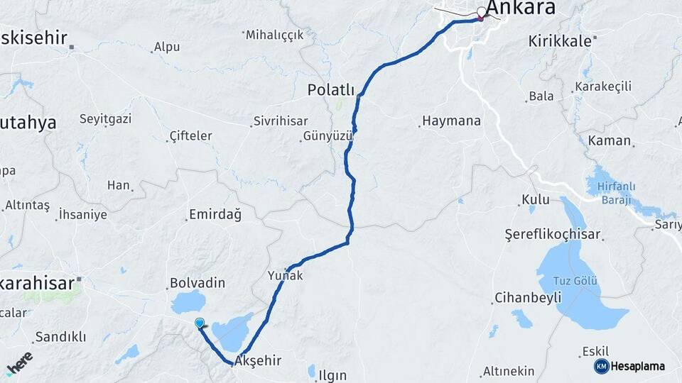Afyonkarahisar Sultandağı Ankara Arası Kaç Km - Yol Haritası