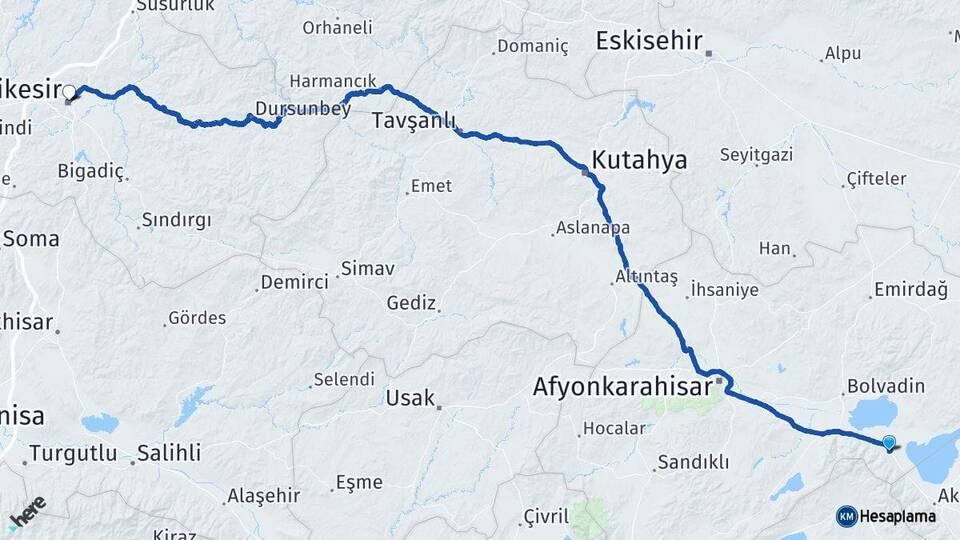 Afyonkarahisar Sultandağı Balıkesir Arası Kaç Km - Yol Haritası