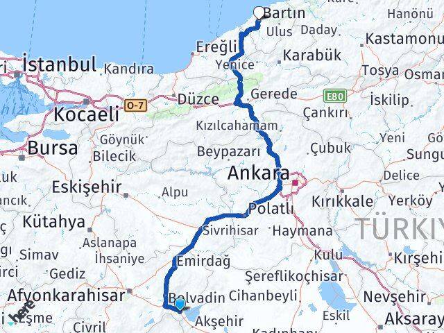 Afyonkarahisar Sultandağı Bartın Arası Kaç Km - Yol Haritası