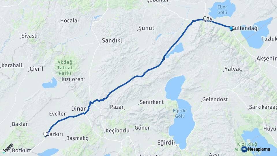 Afyonkarahisar Sultandağı Dazkırı Arası Kaç Km - Yol Haritası
