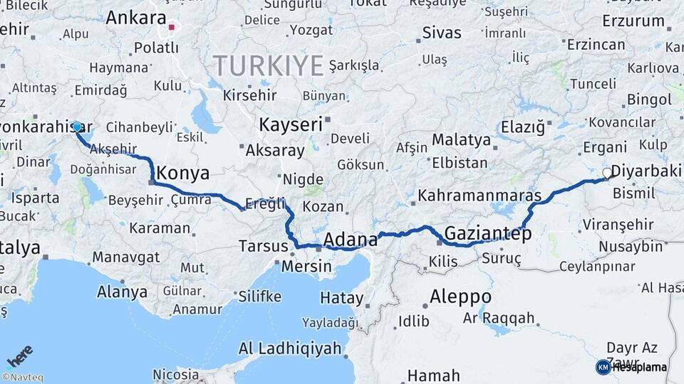 Afyonkarahisar Sultandağı Diyarbakır Arası Kaç Km - Yol Haritası