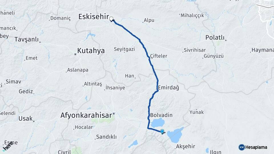 Afyonkarahisar Sultandağı Eskişehir Arası Kaç Km - Yol Haritası