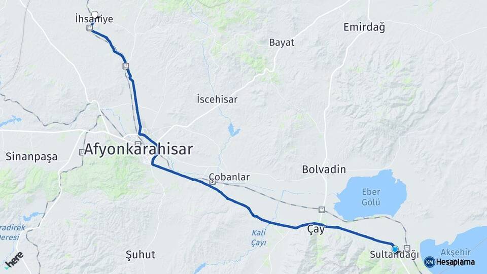 Afyonkarahisar Sultandağı İhsaniye Arası Kaç Km - Yol Haritası